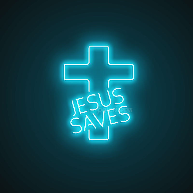 “Jesus Saves” LED Neon Sign - Neon Sign - POLARIS SIGN ICE BLUE